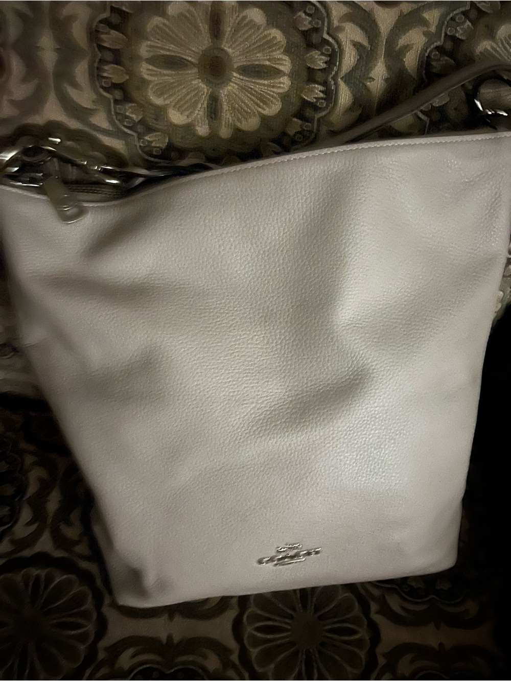 Coach Cream Pebbled Leather Chain-Accent Satchel